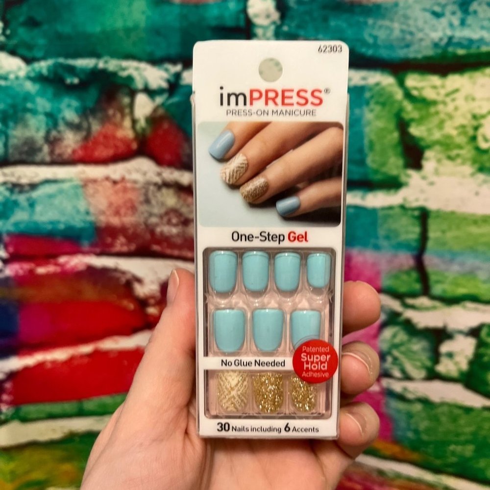 Teal & Gold Glitter imPress Nails - New in Box - Press On
